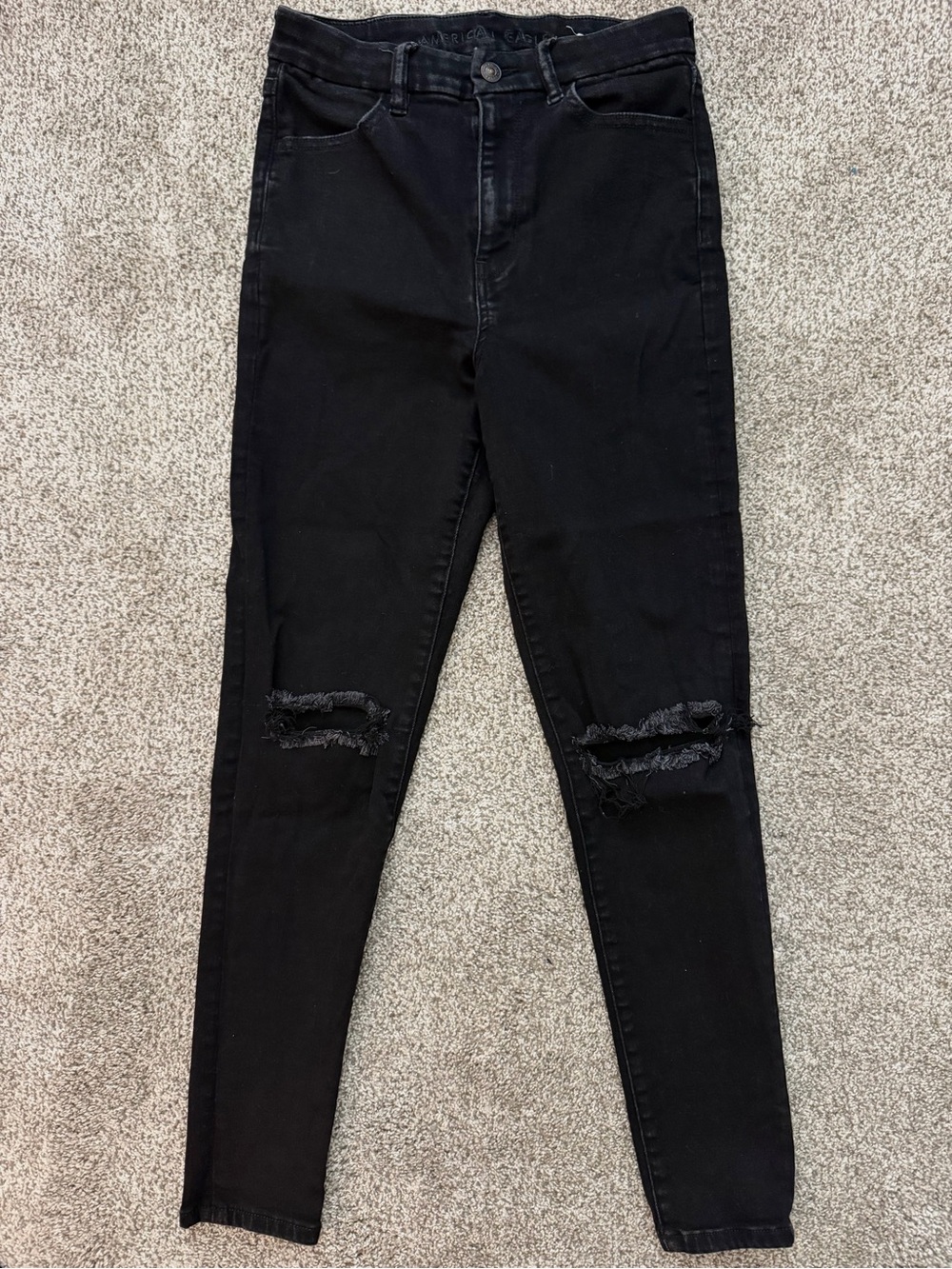 American Eagle Black Distressed Curvy High Rise Jeans